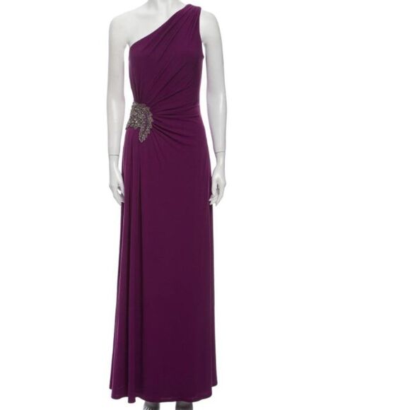 David Meister Off the Shoulder Purple Evening Gown Crystal Side Embellishment 8 - Picture 2 of 5